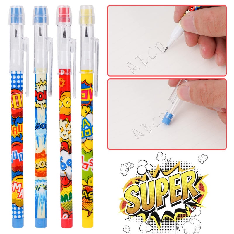 Kolewo4ever 48 Pcs Hero Pencils Translucent Pencil Multipoint Non- Sharpening Stackable Pencils Pop Up Plastic Pencils Pow! Snap! Wham! Bang! Pencil,4 style - Image 4